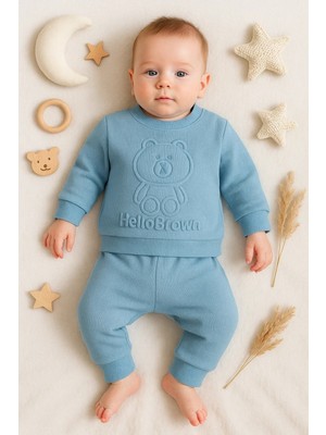 İsmiyle Al Bear Gofre Kabartmalı 2'li Erkek Bebek Takımı