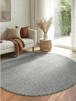 Saraz Halı Yuvarlak Sisal Elit 1002 Gri Hasır Görünümlü Modern Salon Oturma Odası Dört Mevsim Halı