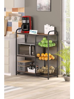 Delixa Meyvelik Sebzelik Sepetli Mutfak Düzenleyici Raf Fırın Standı Organizer Mutfak Dolabı Bangosu Kahver