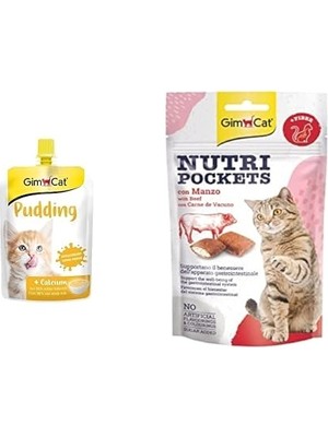 Delixa Gimcat Puding, 150 gr ve Gimcat Nutripockets Kedi Ödülü Biftek Malt, 60 gr