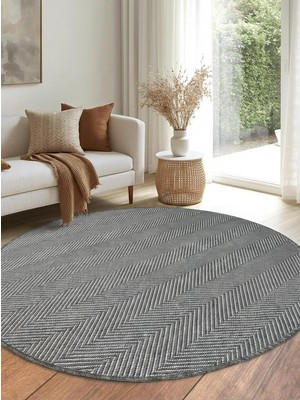 Saraz Halı Yuvarlak Sisal Elit 1002 Gri Hasır Görünümlü Modern Salon Oturma Odası Dört Mevsim Halı