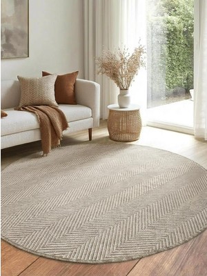 Saraz Halı Yuvarlak Sisal Elit 1002 Gri Hasır Görünümlü Modern Salon Oturma Odası Dört Mevsim Halı