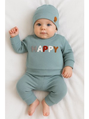 İsmiyle Al Happy Nakışlı 2'li Pamuklu Erkek Bebek Takım
