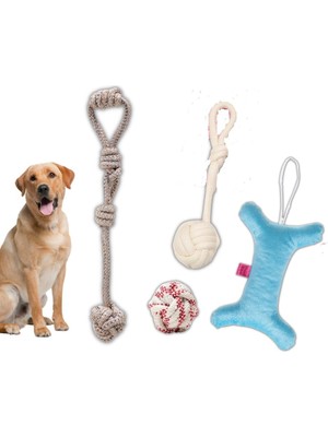 Hepta Collection Proud Wave Köpek Diş Ipi Oyuncağı Dörtlü Toplu Çekiştirmeli Halat - Pamuk Ipliği Stres Oyuncağı - Dö