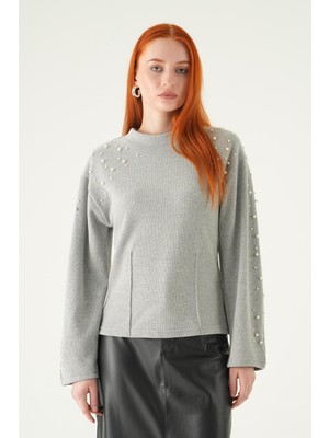 Rays Gri İnci Detay Kazak 3129A