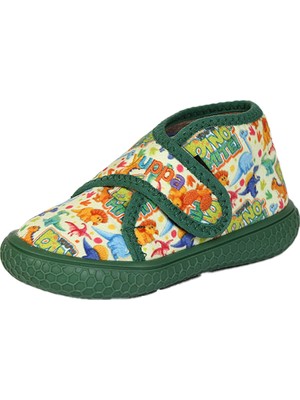 Yuppa Funny Dino Erkek Çocuk Panduf Yeşil Renkli Yumuşak Kumaş ve Hafızalı Taban ile Rahat