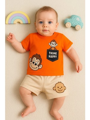 İsmiyle Al Maymun Desenli 2li Erkek Bebek Takım