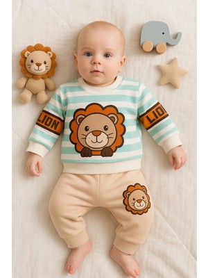 İsmiyle Al Aslan Desenli 2'li % 100 Pamuk Erkek Bebek Takımı