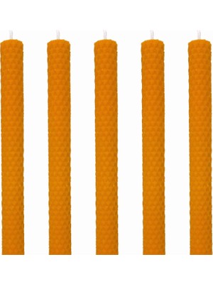 Hepta Collection (5 Adet) Şamdan Mumu (21X2CM) Doğal Petek Balmumu Seti Beeswax Bal Mumu Mum Özel Dekoratif Mum Balmu