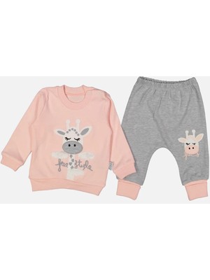 İsmiyle Al Zürafa Nakışlı % 100 Pamuk Kız Bebek Takımı