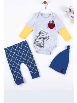 İsmiyle Al Cep Nakışlı Bear Desenli 3'lü % 100 Pamuklu Erkek Takım