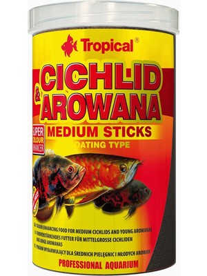 Delixa Tropical Çiklit ve Arowana Orta Çubuklar - Astaksantin ile Renk Geliştirici Gıda Çubukları, 1 Paket