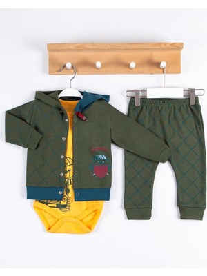 İsmiyle Al Cep Desenli Kapişonlu % 100 Pamuk Hırkalı 3'lü Erkek Takım