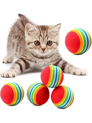 Delixa Gökkuşağı Renkli Kedi Oyun Topu, 2 Adet, Yumuşak Dokulu, Diş Temizleyici