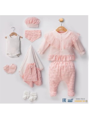 İsmiyle Al Dantel Işlemeli Kabartmalı 10 Parça Kız Bebek Hastane Çıkışı Kutulu %100 Pamuk