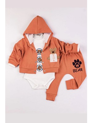 İsmiyle Al Bear Nakışlı Kapişonlu Erkek Bebek Takım