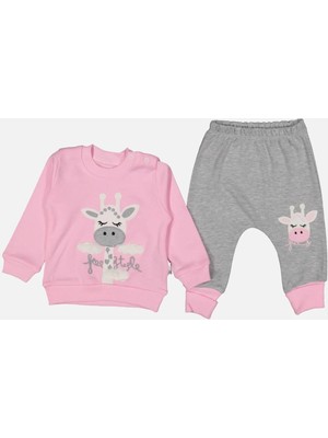 İsmiyle Al Zürafa Nakışlı % 100 Pamuk Kız Bebek Takımı