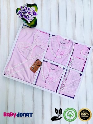 İsmiyle Al Dantelli Kız Bebek 10 Parça Kız Bebek Hastane Çıkışı Kutulu %100 Pamuk