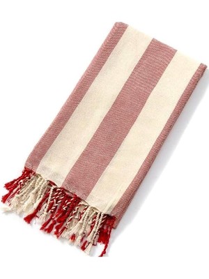 Delixa Striped Peştemal Banyo Havlusu Plaj Havlusu Kırmızı