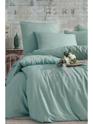 Hepta Collection Lastikli Çarşaflı Tek Kişilik Çizgili Nevresim Takımı (Yeşil)