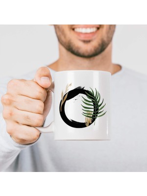 Hype Store O Harfi Baskılı Çiçek Desenli Dekoratif Baş Harf Baskılı Kupa Bardak O Harfli Kahve Bardağı