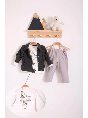 İsmiyle Al Fırfır Detaylı 3 Lü Kız Bebek Takım