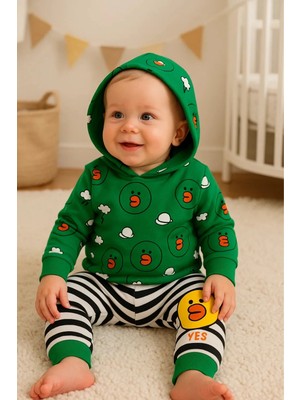 İsmiyle Al Civciv Desenli 2'li % 100 Pamuk Erkek Bebek Takımı