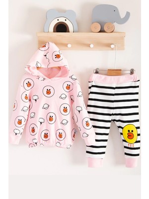 İsmiyle Al Civciv Desenli 2'li % 100 Pamuk Kız Bebek Takımı