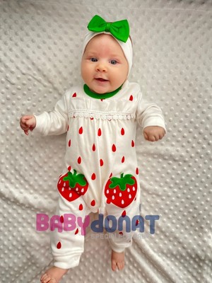 İsmiyle Al Çilek Nakışlı % 100 Pamuk Kız Bebek Tulumu