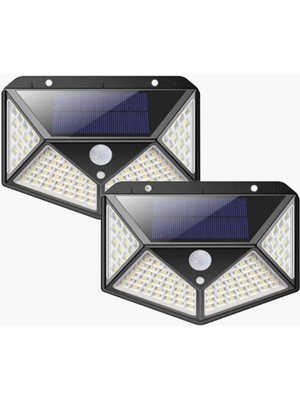 Delixa Fenteer Solar Lamba 100 LED Pır Hareket Sensörlü Dış Duvar Lambası IP65 Bahçe Teras - 2 Adet