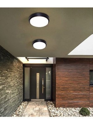 Delixa 15W Artos Siyah LED Nem Su Geçirmez Banyo Bahçe Balkon Modern Tavan Duvar Lambası Beyaz Işık 6500K I