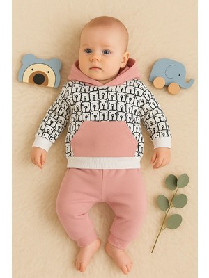 İsmiyle Al Minik Ayıcıklar Desenli 2'li % 100 Pamuk Kız Bebek Takımı