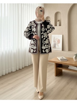 Modamorfo Kolu Ve Önü Nakışlı Astarlı Ceket -K. Kahve