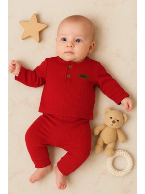 İsmiyle Al Çizgili Kumaş % 100 Pamuk 2'li Unisex Takım