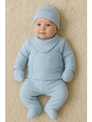 İsmiyle Al Cepli Çizgili 5'li % 100 Pamuk Hastane Çıkış Seti