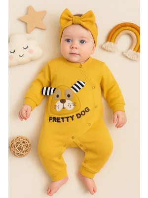 İsmiyle Al Pretty Dog Nakışlı Bandanalı % 100 Pamuk Kız Bebek Tulumu