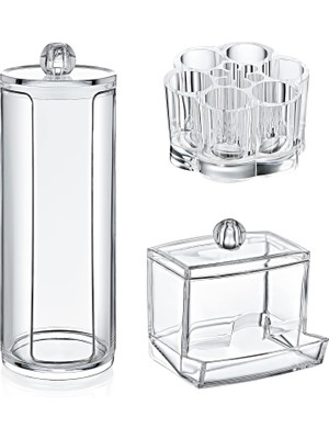 Delixa 3'lü Makyaj Kozmetik Organizeri Set, Pamukluk, Kulak Çubuğu Düzenleyici, Ruj Oje Makyaj Düzenleyici