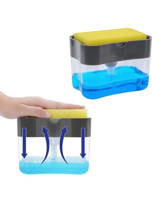 Delixa Buffer® Ikisi Bir Arada Basmalı Pratik Sıvı Sabunluk Pompası ve Bulaşık Yıkama Süngeri Haznesi