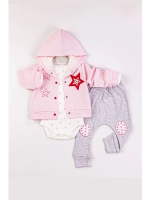 İsmiyle Al Yıldız Nakışlı Kapişonlu Kız Bebek Takımı