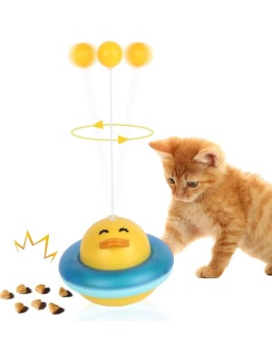 Delixa 360 Derece Dönen Ördek Şekilli Interaktif Kedi Oyuncağı Atıştırmalık Dispenseri Kedi Eğitici Oyuncak