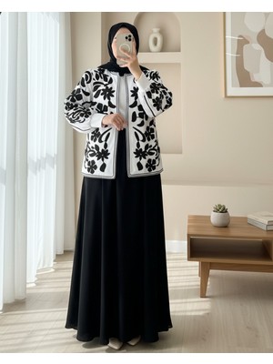 Modamorfo Kolu Ve Önü Nakışlı Astarlı Ceket -Beyaz