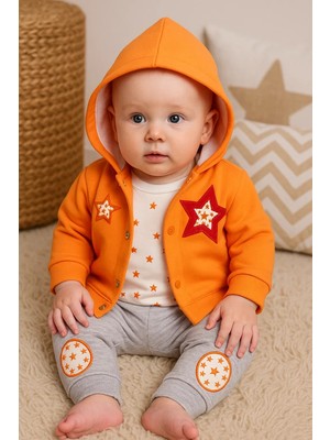 İsmiyle Al Yıldız Nakışlı Kapişonlu Kız Bebek Takımı