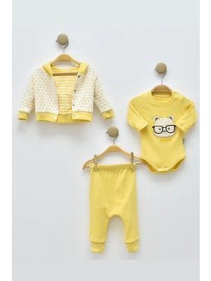 İsmiyle Al Gözlüklü Bear Puan Desenli 3'lü Erkek Bebek Takımı