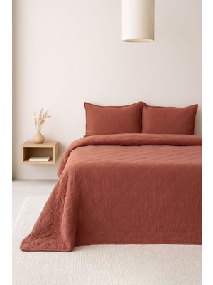 Barine Serenity Keten Kapitoneli Yatak Örtüsü ve Yastık Kılıfı Seti Turuncu