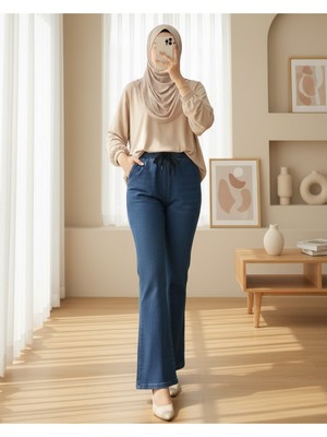 Modamorfo Beli Bağcıklı Cepli Ispanyol Paça Kot Pantolon -Laci