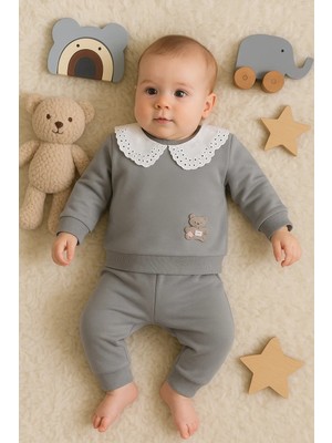 İsmiyle Al Dantel Yakalı Pamuklu 2'li Kız Bebek Takımı