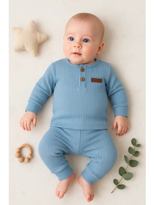 İsmiyle Al Çizgili Kumaş % 100 Pamuk 2'li Unisex Takım