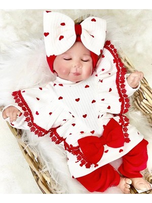 İsmiyle Al Fiyonklu Kalp Desenli % 100 Pamuk 3'lü Kız Takım