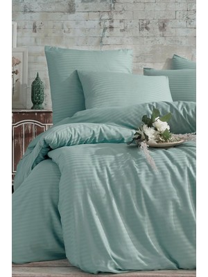 Delixa Lastikli Çarşaflı Tek Kişilik Çizgili Nevresim Takımı (Yeşil)