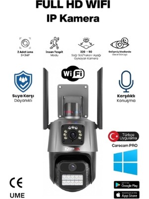 İlk El Grup Ieg™ 3 Mp + 3 Mp Çift Lens Wi-Fi Tf Kart Girişli Güvenlik Kamerası